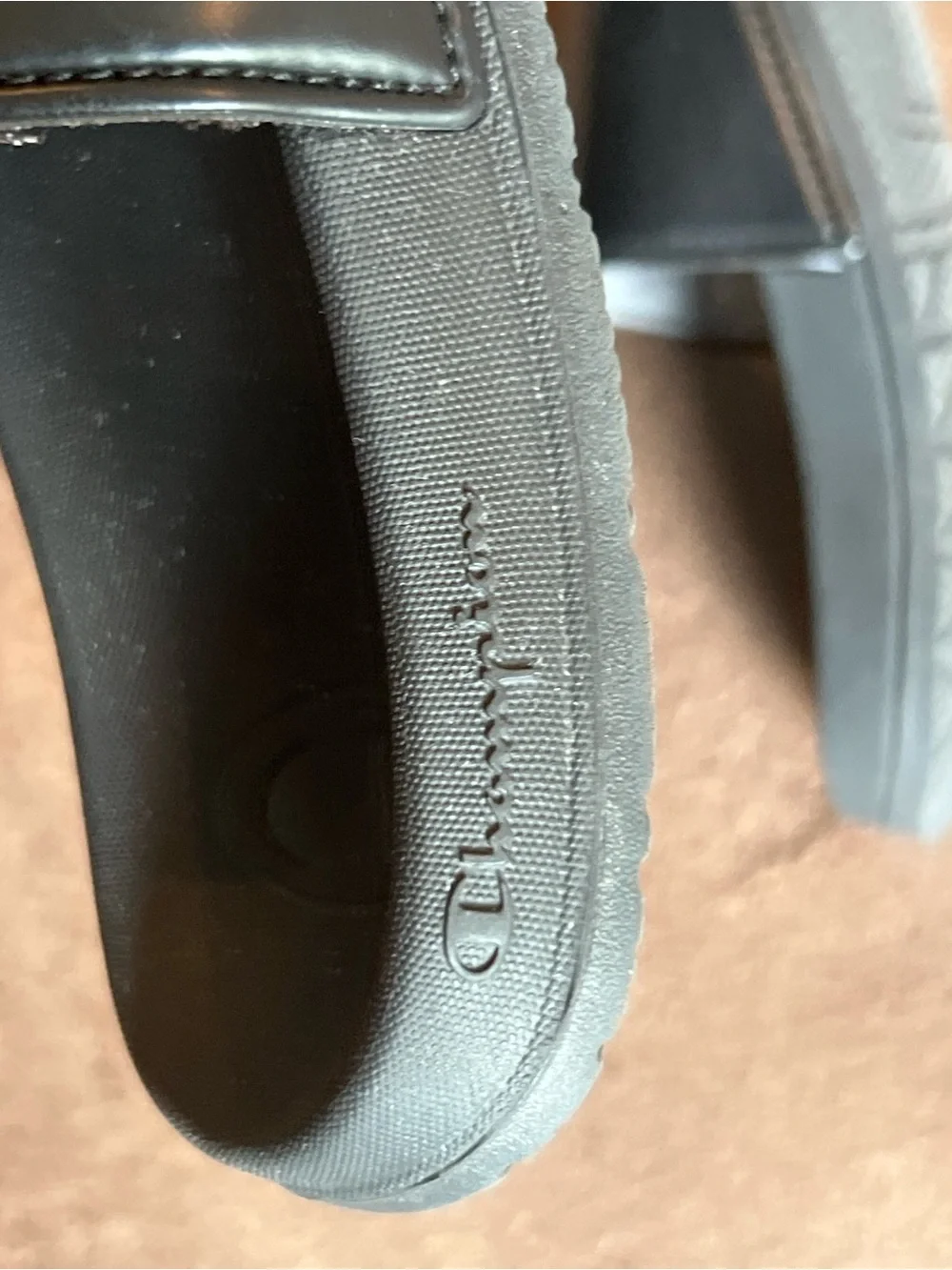 Champion Black Slide Sandals with White Logo